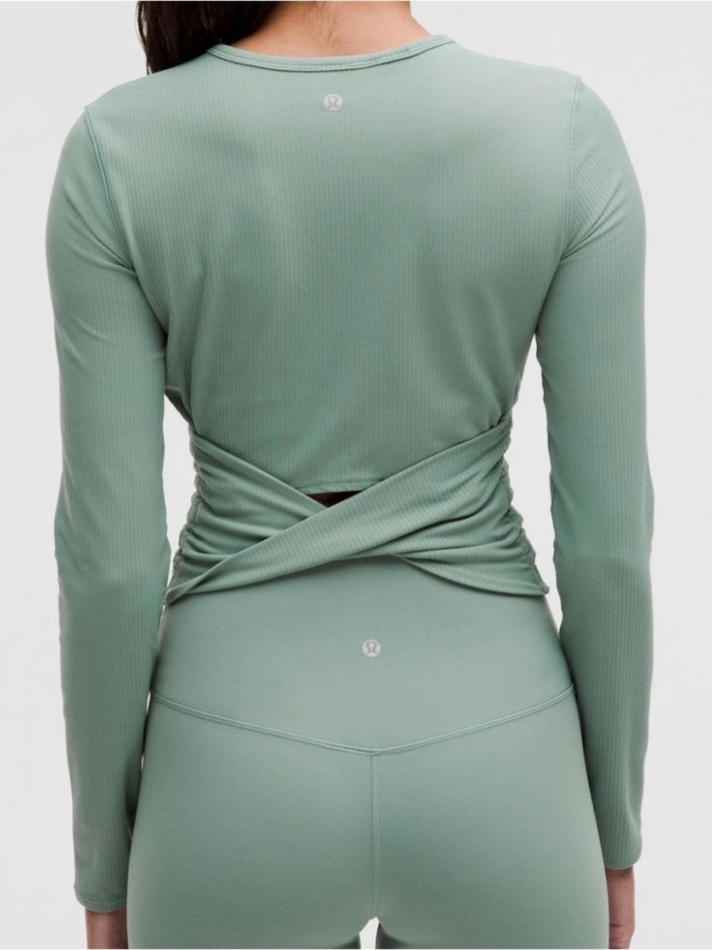 Lululemon All It Takes Back-Twist Ribbed Long-Sleeve Nulu Top Sage Green Size 12